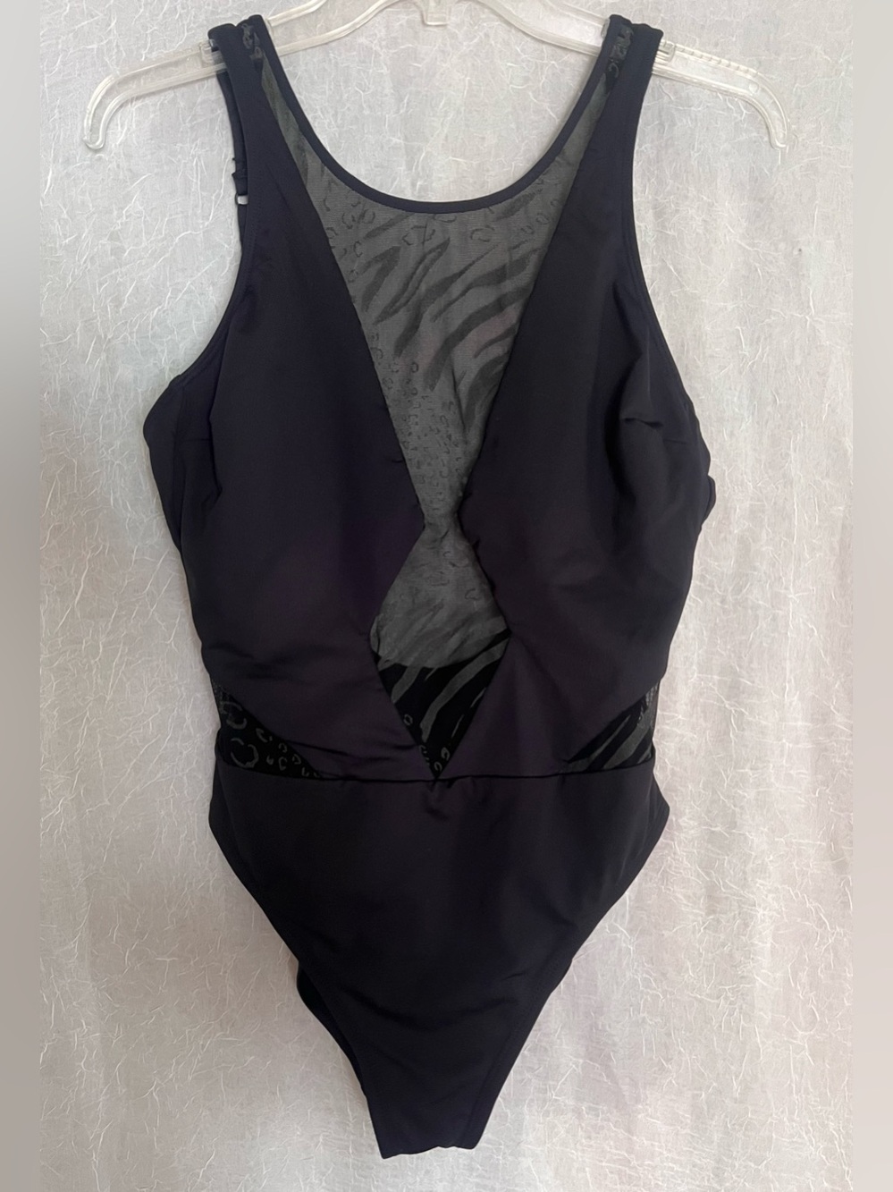 Kenneth Cole Black One-Piece Swimsuit with Sheer Patterned Panel